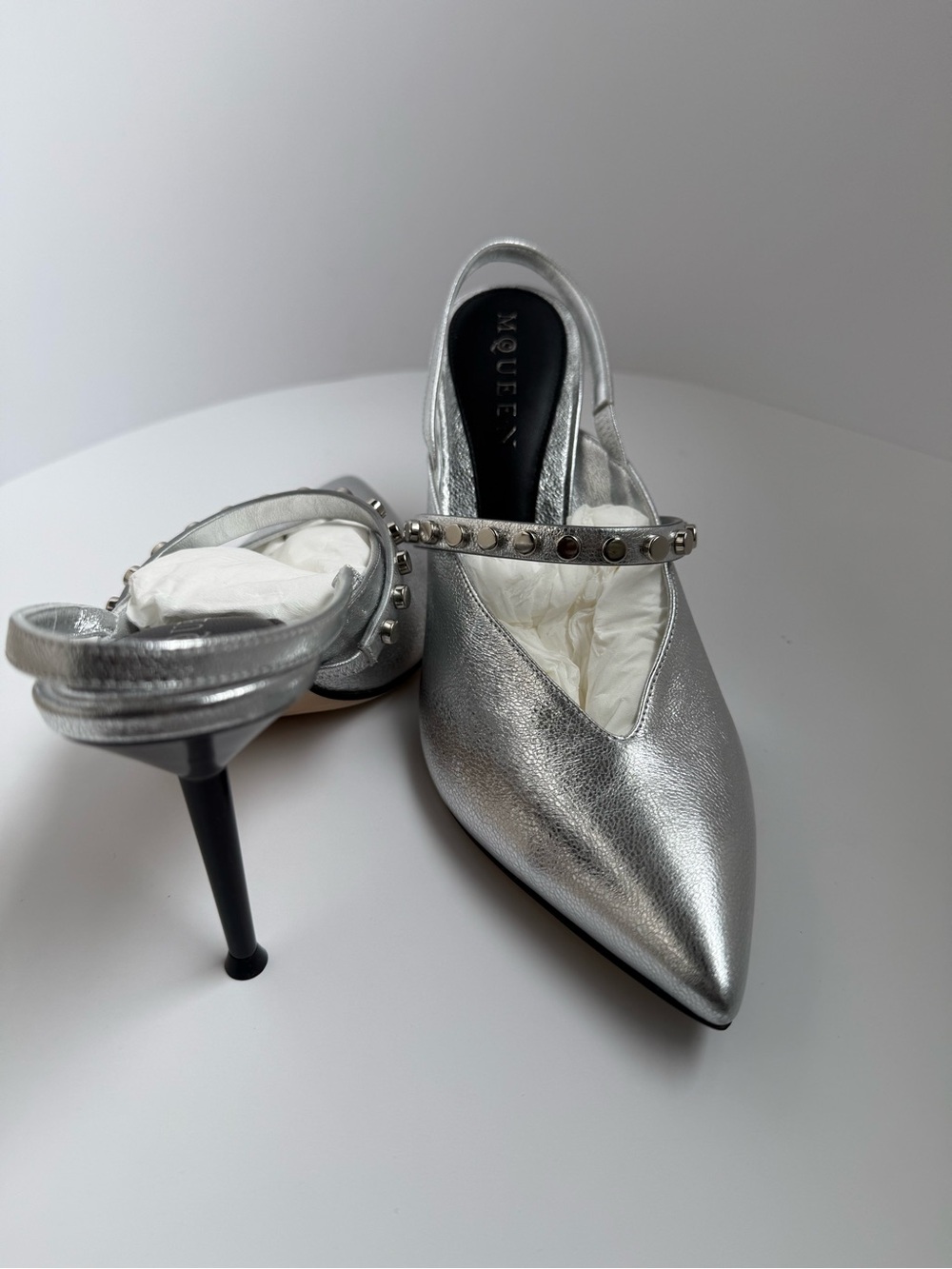 Alexander McQueen Revel Slingback Silver Pump